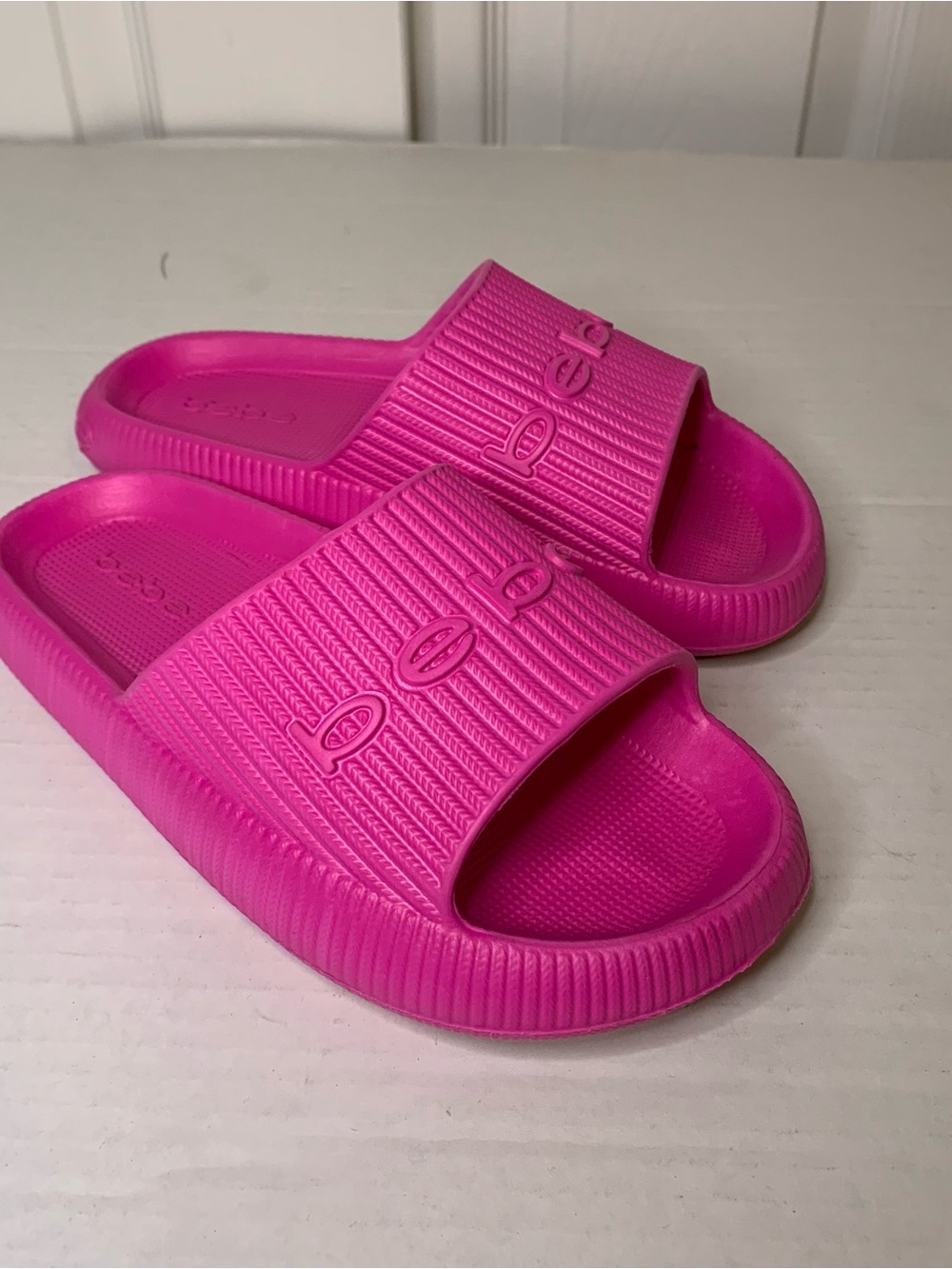Kids Neon Pink Bebe Slides